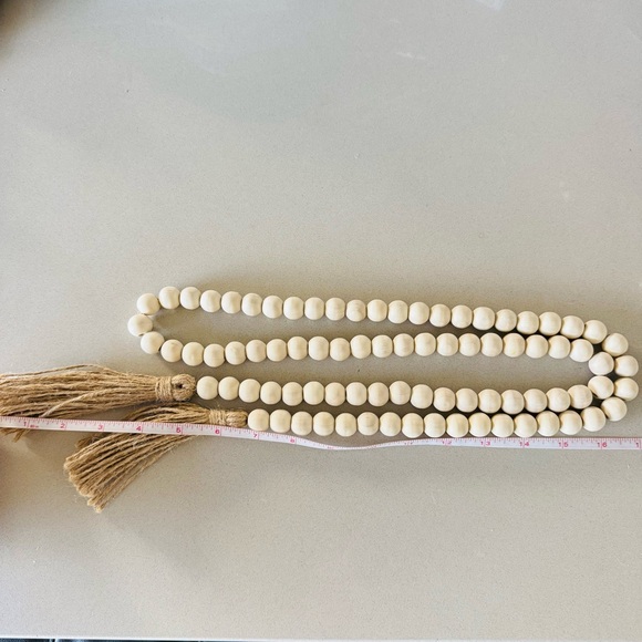 NEW POTTERY BARN White Cream Tan Wood Decor Low Bowl Knot Beads Chain Sphere - Picture 12 of 16